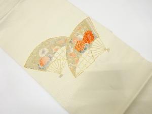 扇面に草花模様　刺繍　名古屋帯